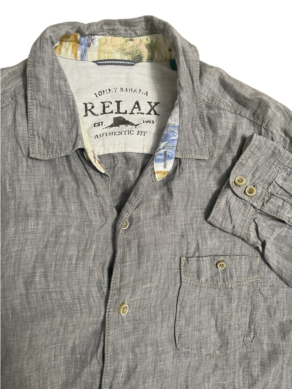 Tommy Bahama Relax Gray Casual Button-Down Linen Size Large